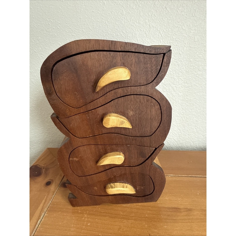 Handcrafted Bandsaw Teardrop Jewelry‎ Trinket Box 4 Drawer Rustic Walnut Maple